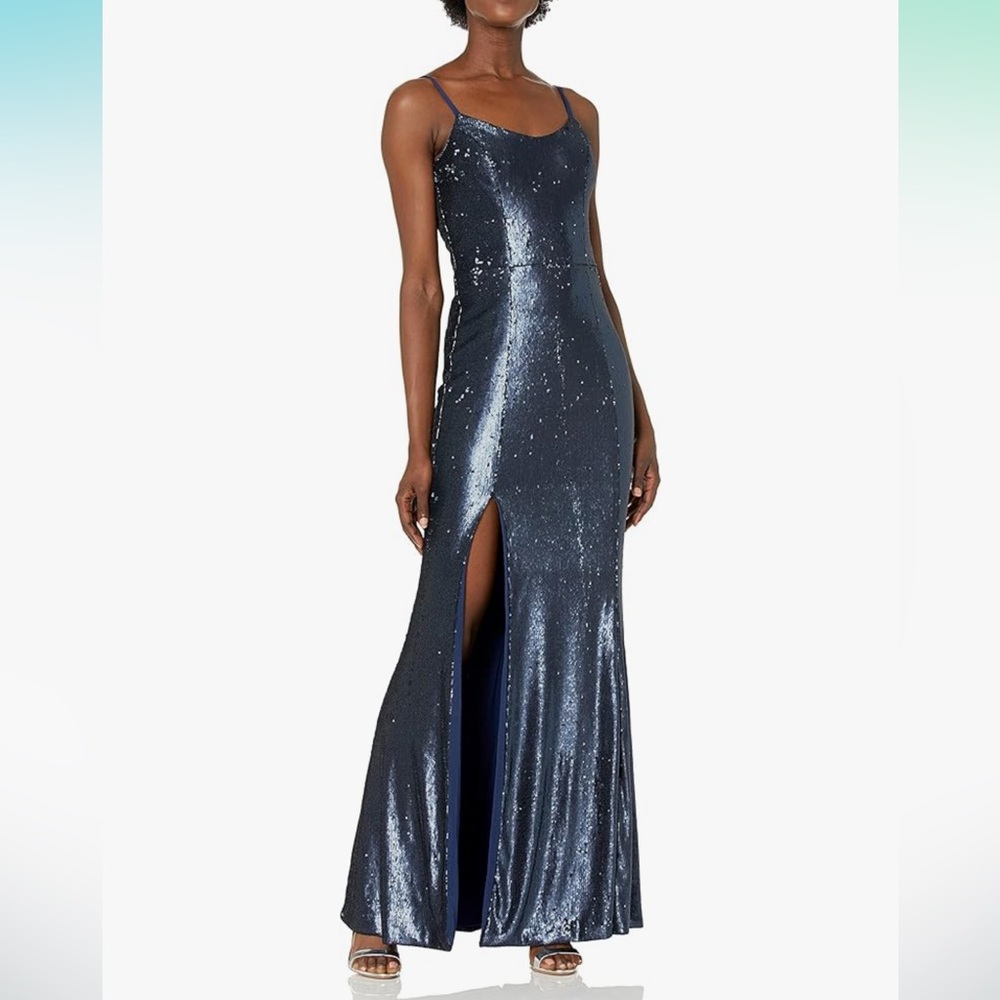 Dress the Population Ingrid Sequin Long Gown - Navy - Worn once!
